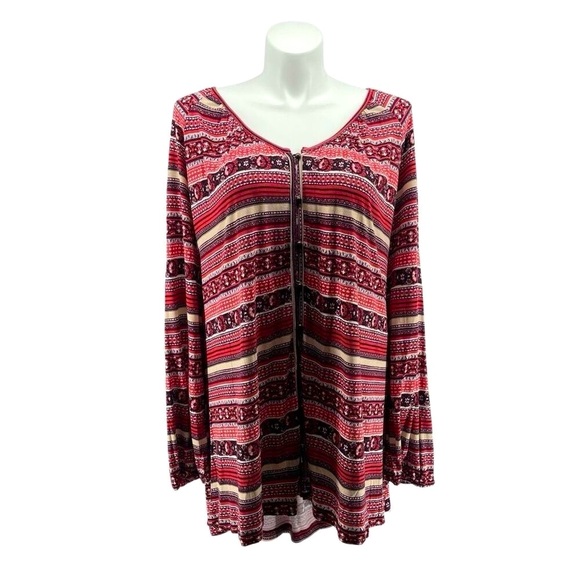 Chelsea Studio Boho Stripe Hi-Low Henley Tunic Top 4X 34/36 NWT Button Front - Picture 1 of 15